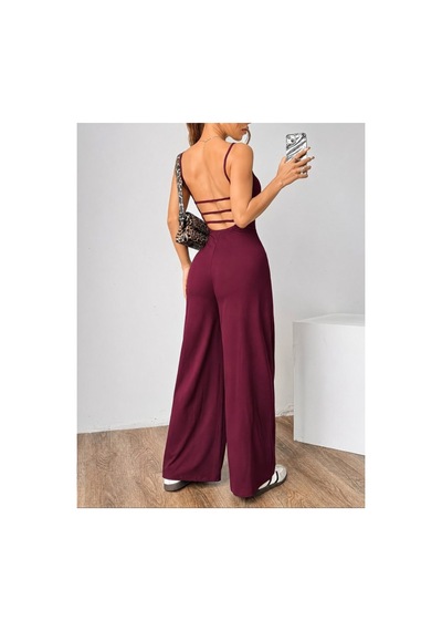 Butik İstanbul Kadın Omuzdan Askılı Sırtı Açık Bol Kesim Janjan Krep Tulum Bordo Butik İstanbul Kadın Omuzdan Askılı Sırtı Açık Bol Kesim Janjan Krep Tulum Bordo