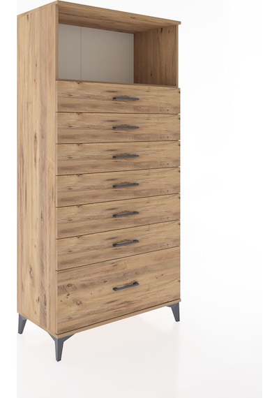 Hyperion Dolap Tek Raflı 7 Çekmeceli 88x44x182 Çam-çam Çam