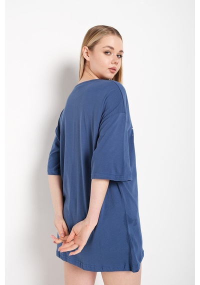 Flood Of Style Kadın Indigo Let It Be Baskılı Oversize T-shirt Lacivert