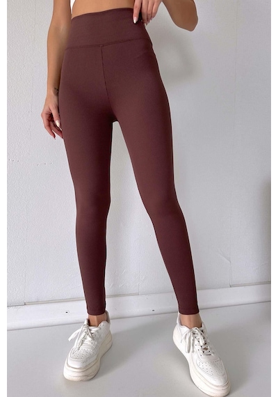 Mine Tan Butik Fitilli İçi Şardonlu Toparlayıcı Kadın Tayt - Kahverengi Lacivert