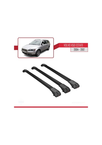 Volvo V50 Estate 2004-2012 Arası İle Uyumlu Ace-1 Ara Atkı Tavan Barı Siyah 3 Adet Bar