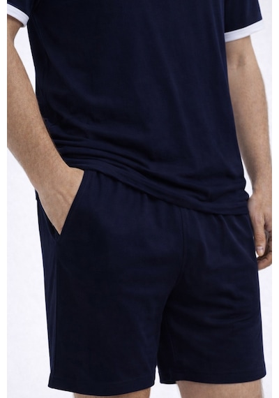 Erkek Pamuklu Lacivert Cepli Şortlu Pijama Takımı Ke77630 Lacivert - Beyaz