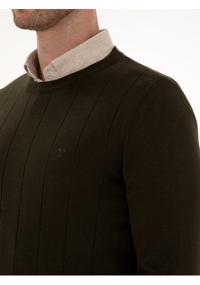 Cacharel Haki Slim Fit Pamuk Karışımlı Bisiklet Yaka Triko Kazak Yesıl