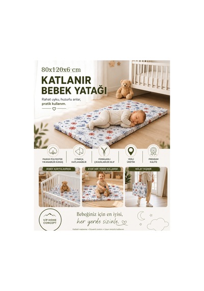 Katlanır Çocuk Yatağı Sünger Yer Yatağı Oyun Minderi Taşınabilir 80x120x6 CM - Marin 80 X 120