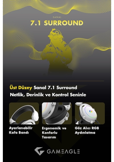 Gameagle Auralis 7.1 Rgb Kablolu Mikrofonlu Profesyonel Oyuncu Kulaklığı Beyaz