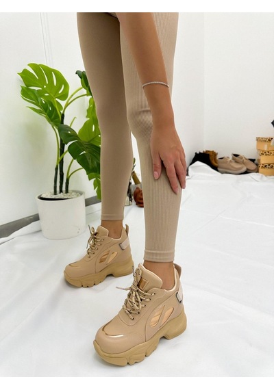 Erva'nın Butiği Bej Cilt Punto Kadın Bağcıklı Sneakers-4899