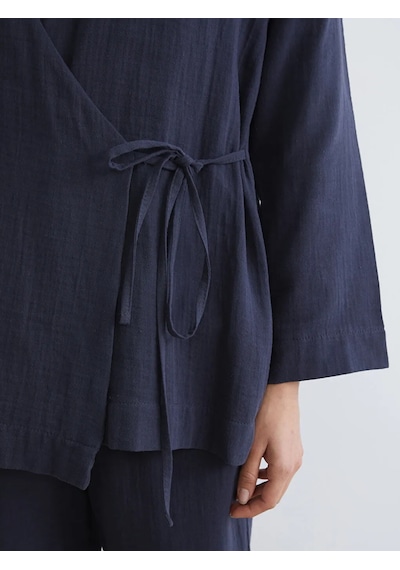 Lc Waikiki Lacivert Kruvaze Yaka Kadın Müslin Kimono