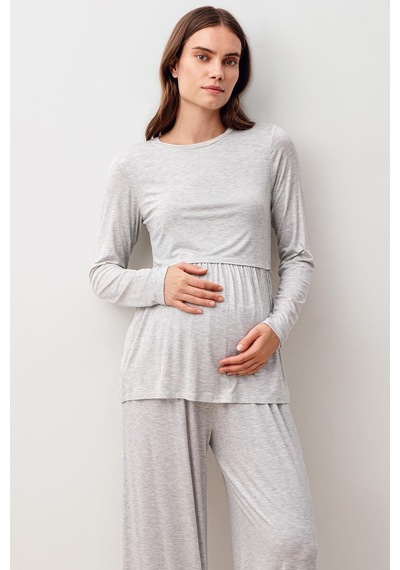 Artış Collection Uzun Kollu Esnek Likralı Viskoz Hamile Pijama Takım 20212 Gri Melanj