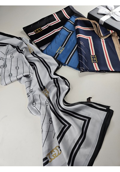 Miorel Scarfs G Tema Vual İpek Şal Halka Desen Silk Scarfs Fular Shawl Hijab Mavi