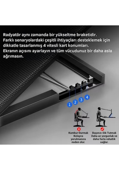 Polham Hızı Ayarlanabilir Laptop Soğutucu Notebook Standı - 4 Kademeli Yükseklik Ayarlı, 2 Usb Girişli Stand