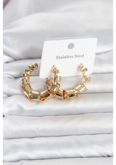 316l Çelik Gold Renk Spiral Halka Kadın Küpe Altın