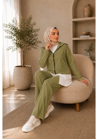 Unika Boutique Kadın Oysho Fermuar Detaylı 3 Lü Takım Haki