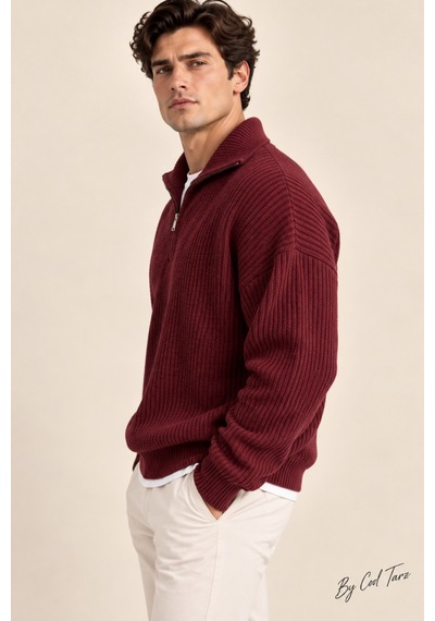 Cool Tarz Erkek Oversize Premium Kalite Salaş Kazak Bordo Bordo