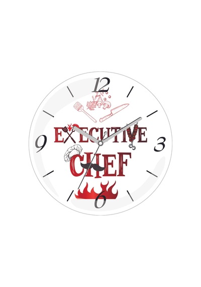 Executive Chef Şef Mutfak Çap 30 Bombeli Gerçek Cam Duvar Saati Siyah