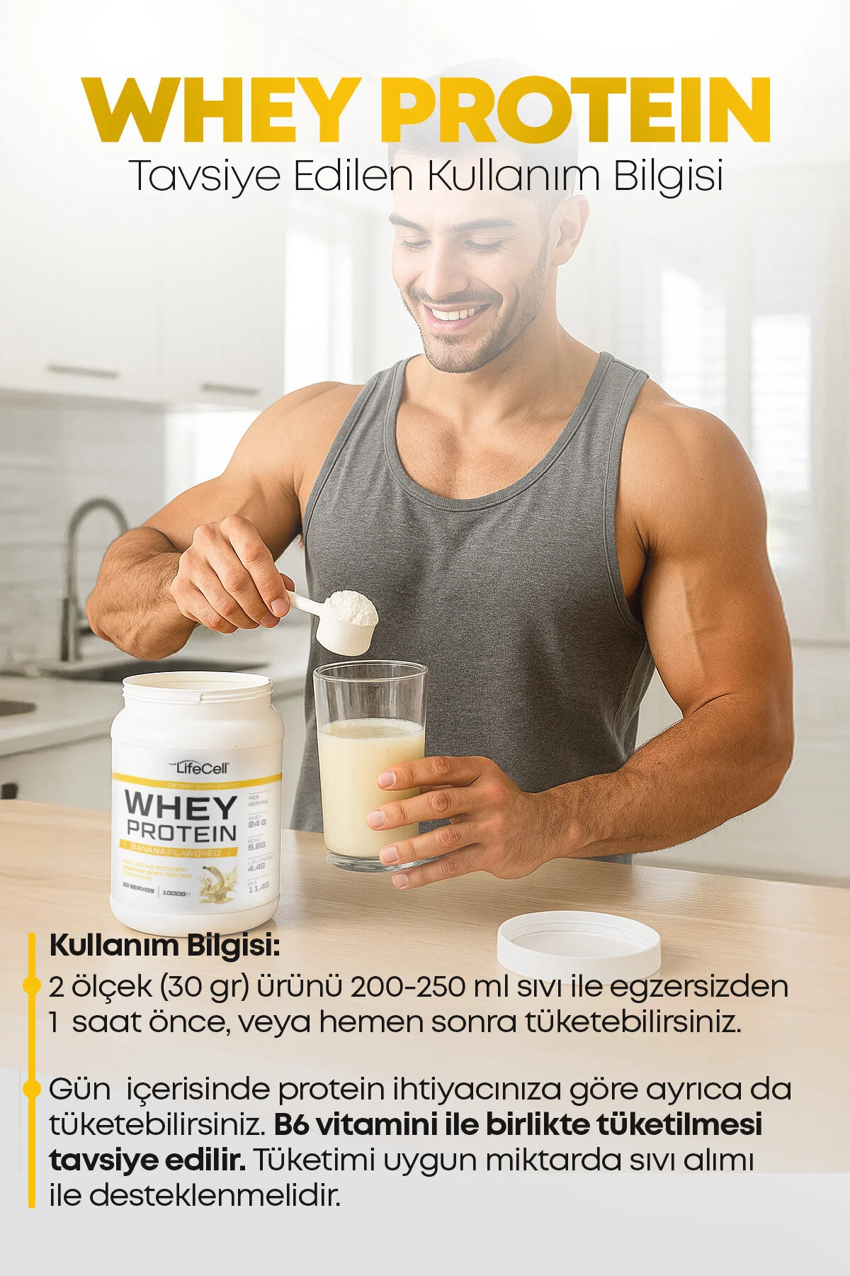 Whey Protein Tozu Muz Aromalı 33 Servis - 1000g
