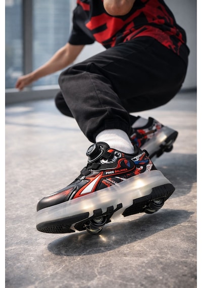 Muggo Pato Çocuk Işıklı Patenli Tekerlekli Sneaker Spor Ayakkabı Siyah