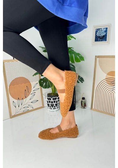 Günlük Kadın Babet Lastikli Alçak Topuklu Tırtıklı Taban Peluş Hafif Oval Burunlu Ayakkabı 345 Taba Günlük Kadın Babet Lastikli Alçak Topuklu Tırtıklı Taban Peluş Hafif Oval Burunlu Ayakkabı 345 Taba