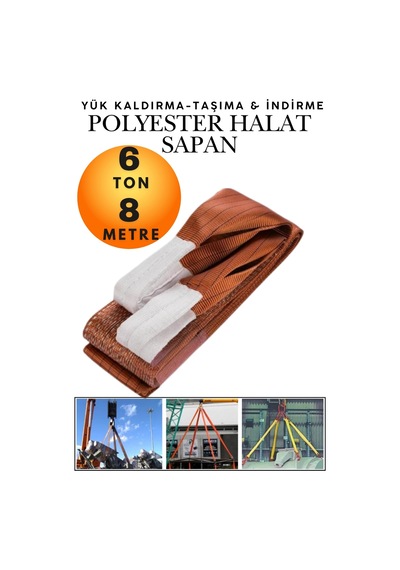 6 Ton 8 Metre Kahve Polyester Sapan - Yüksek Mukavemetli Yük Kaldırma Ve Taşıma Spanzeti - Endüstriyel Sınıf, Güvenli Bağlama Ve Sabitleme Halatı Ağır Yük Taşıma, İndirme ,sabitleme Halatı
