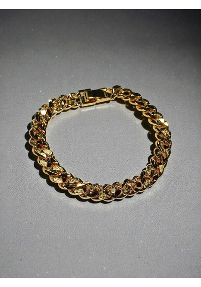 Işıltılı Dokulu Altın Kaplama Gurmet Zincir Bileklik - 19 Cm Takı Aksesuar Gold