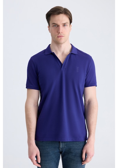Twn Slim Fit Saks Mavi Düz %100 Pamuklu T-shirt 4ec1438311322 750