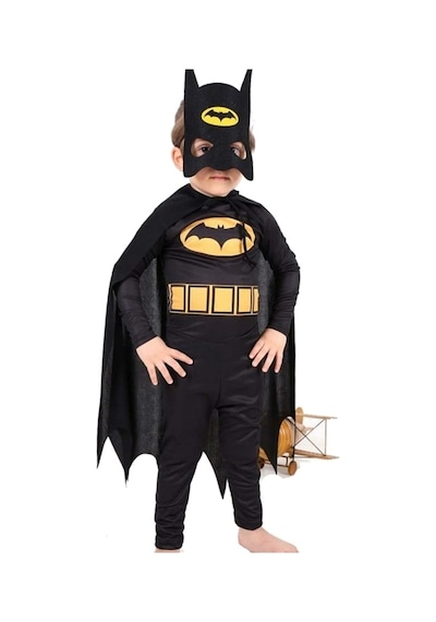 Sedirli Batman Çocuk Kostümü Maskeli - Pelerinli Maskeli Kostüm Çok Renkli