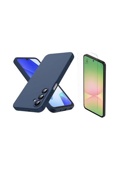 Samsung Galaxy A37 Uyumlu Içi Kadife Lansman Kılıf Ve Şeffaf Temperli Cam Ekran Koruyucu Lacivert