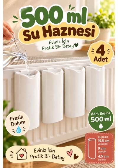 4'lü Set Beyaz Kalorifer Suluğu Her Biri 500 Ml Askılı Petek Su Haznesi Evde İçin Radyatör Aksesuarı