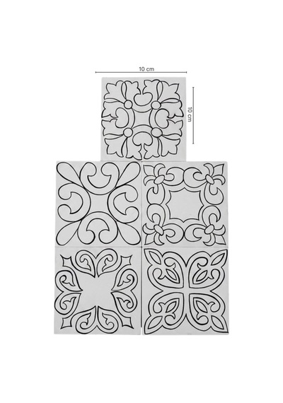5'li Set 10x10 Cm Siyah Tahrirli Ham Çini Karo Bisküvisi