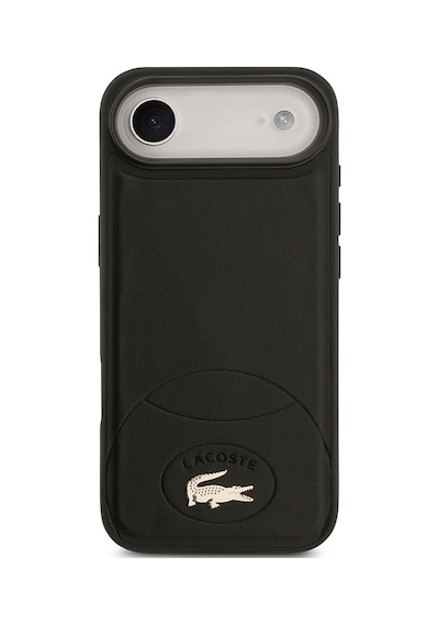 Apple Uyumlu iPhone 17 Air Kılıf Lacoste Lisanslı M-safe Şarj Özellikli Pu Deri Metal Logolu Kapak Siyah Siyah