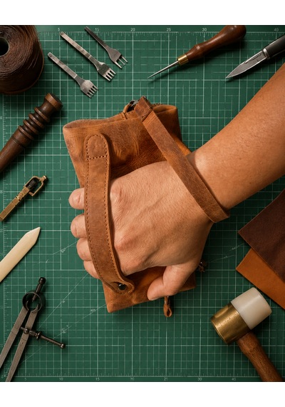 Vintage Leather Craft Hakiki Deri Erkek Çantası Açık Kahverengi - Taba