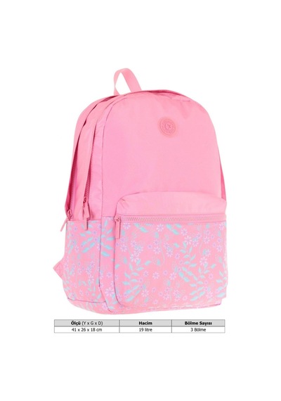 Kaukko Soft Floral Kız Çocuk Üç Bölmeli Pembe Çiçekli Okul Sırt Çantası - K1794 Pembe - Yeşil