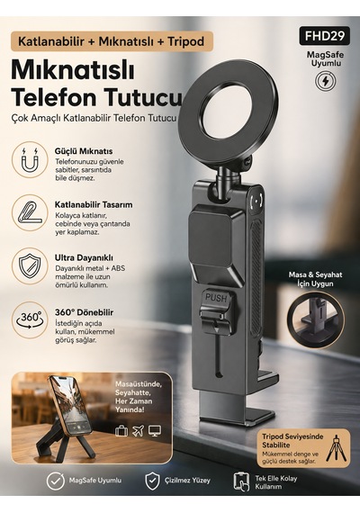 Katlanabilir Manyetik Tripod Telefon Tutucu 7.5 İnç Uyumlu Masaüstü Seyahat Tipi Ayarlanabilir Stand