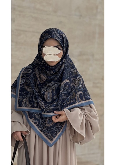 Qalortex Scarf Pamuklu Soft Açelya Desen Eşarp-lacivert