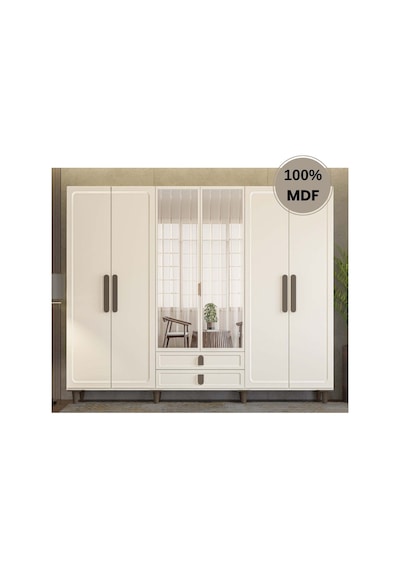 Manolya 6 Kapak Mdf Ayaklı Tasarım Gardırop Aytaşı