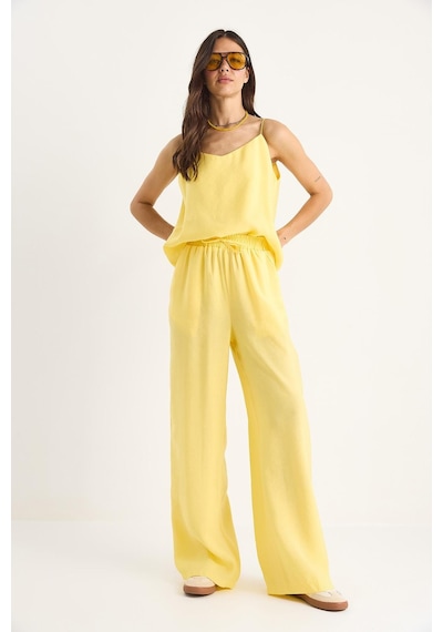 Shade Kadın Askılı Dokuma Modal Bluz Pantolon Alt-üst Takım 9298 60281024 - Limon Sarısı Çok Renkli