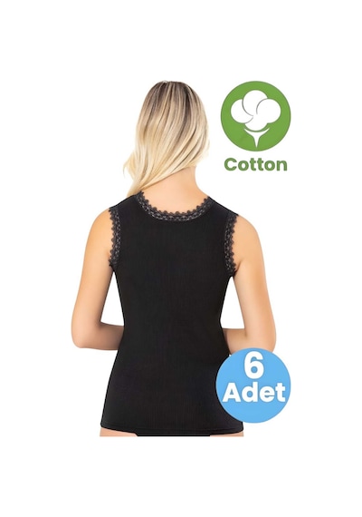 Tezzgelsin Kadın 6'lı Dantel Detaylı Geniş Askılı Kaşkorse Atlet Siyah
