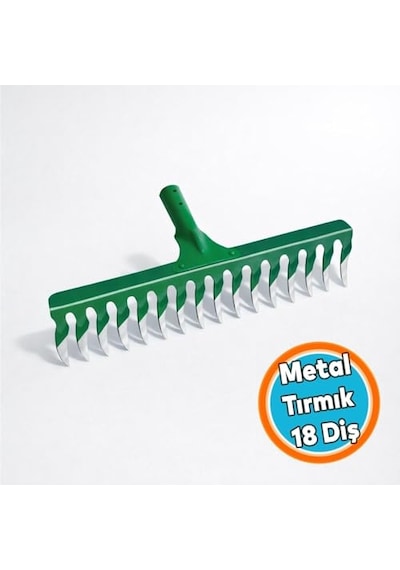 Metal Tırmık Burgulu Bahçe Tarla Tırmığı 18 Diş Çim Peyzaj Yaprak Ot Saman Temizleme Toprak İşleme Alet