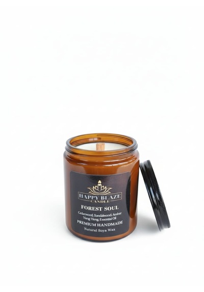 Forest Soul Sedir & Sandal Ağacı Kokulu El Yapımı Soya Mumu Happy Blaze Candle Amber