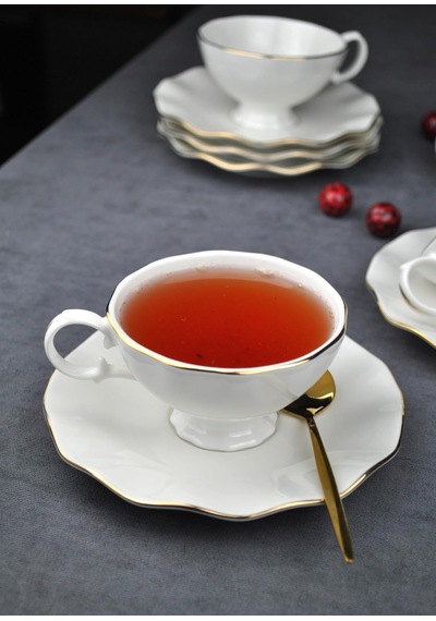 2 Kişilik 4 Parça Porselen Gold Yaldızlı Çay Neskafe Fincan Takımı 170 Ml Altın Fincan Seti -lilyum Diğer