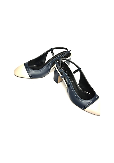 Fox Shoes U820025309 Lacivert/ten Kalın Topuklu Kadın Ayakkabı Bej - Lacivert