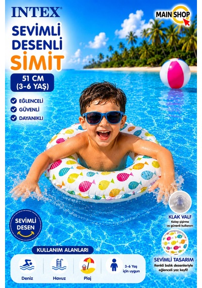Mainshop Intex Çocuk Deniz Simidi 51 Cm - Havuz Simidi 3-6 Yaş M-59230