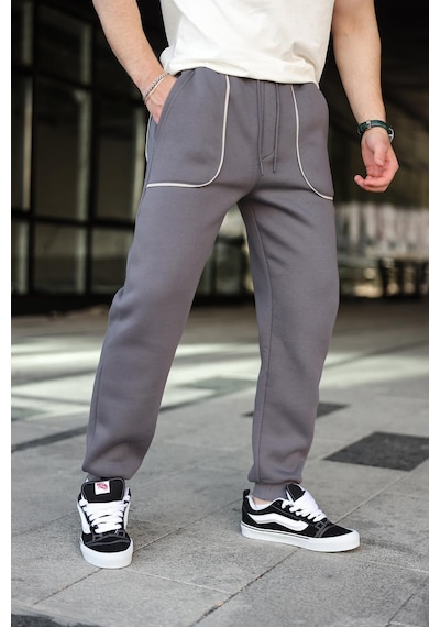 Madmext Füme Şerit Detaylı Jogger Eşofman Altı E6581 Füme