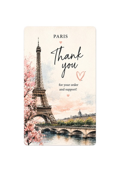 Paris Temalı Thank You Kartı 8x5 Cm Sipariş Teşekkür Kartı Paket Içi Not Kartı 100 Adet - Bej - 070