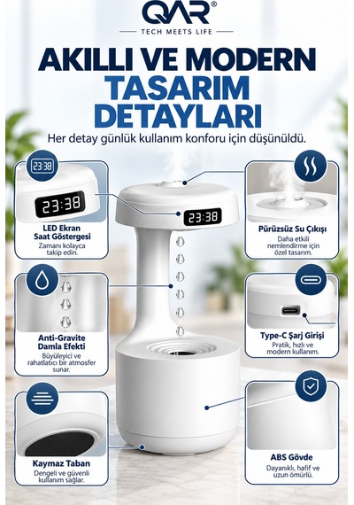 Su Efektli Hava Nemlendirici Dekoratif Masa Üstü Ev Ve Ofis Ortam Nemlendirici