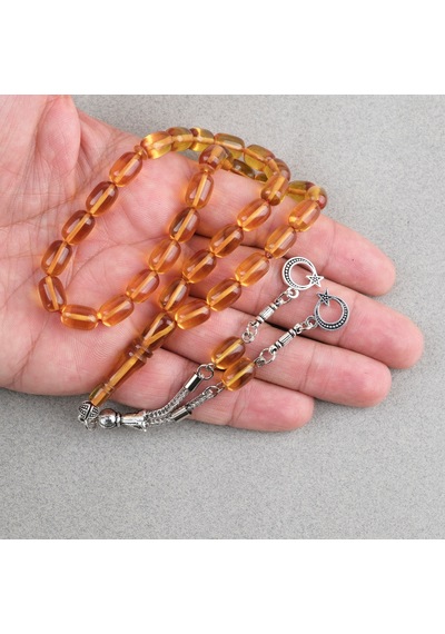 Ateş Kehribar Kapsül Kesim Alpaka Püsküllü 7x11mm Tesbih 25545545