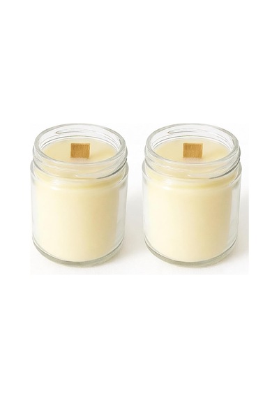 Sandal Ağacı Kokulu Dekoratif Ahşap Fitil 200 Ml Kutulu Hediyelik 2'li Set Kavanoz Mum Beyaz