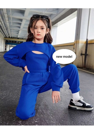 Aden Kids Kız Çocuk Krop Model Alt Üst Takım Toplam 3 Parça Saks