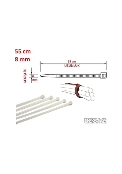 10 Adet Pemsan 55Cm X 8Mm Plastik Cırt Kelepçe Kablo Bağı N11.787