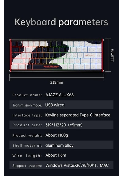 Alux 68 He Kablolu-8000hz Manyetik Switch Oyun Klavyesi Alümniyum Gövde Yapısı Siyah Beyaz - Desenli