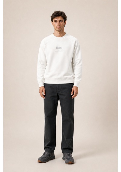 Redline Black Yeni Sezon Erkek Kışlık Regular Fit Sweatshirt Pamuklu Beyaz